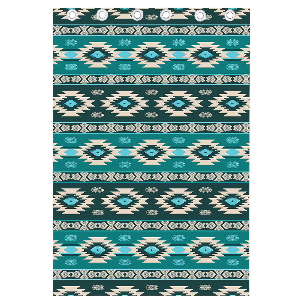 Teal Southwestern Navajo Pattern Print Curtain