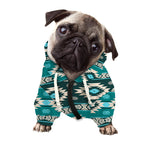 Teal Southwestern Navajo Pattern Print Dog Zip Up Hoodie
