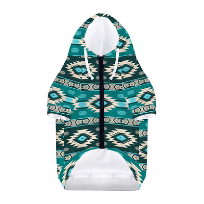 Teal Southwestern Navajo Pattern Print Dog Zip Up Hoodie