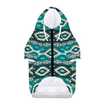 Teal Southwestern Navajo Pattern Print Dog Zip Up Hoodie