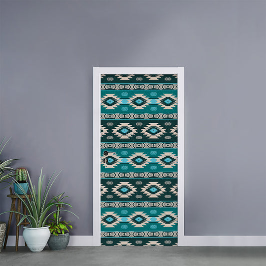 Teal Southwestern Navajo Pattern Print Door Sticker