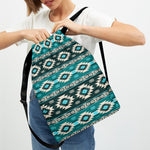 Teal Southwestern Navajo Pattern Print Drawstring Backpack