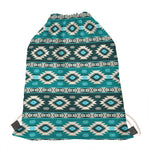 Teal Southwestern Navajo Pattern Print Drawstring Bag