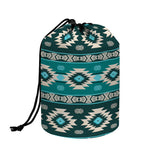 Teal Southwestern Navajo Pattern Print Drawstring Makeup Bag