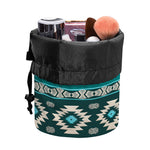 Teal Southwestern Navajo Pattern Print Drawstring Makeup Bag