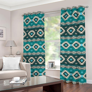 Teal Southwestern Navajo Pattern Print Extra Wide Grommet Curtains