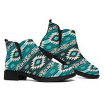 Teal Southwestern Navajo Pattern Print Flat Ankle Boots