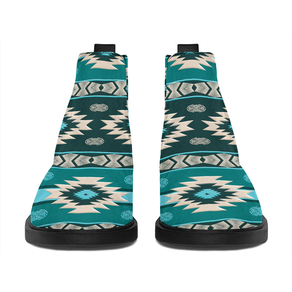 Teal Southwestern Navajo Pattern Print Flat Ankle Boots