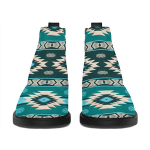 Teal Southwestern Navajo Pattern Print Flat Ankle Boots