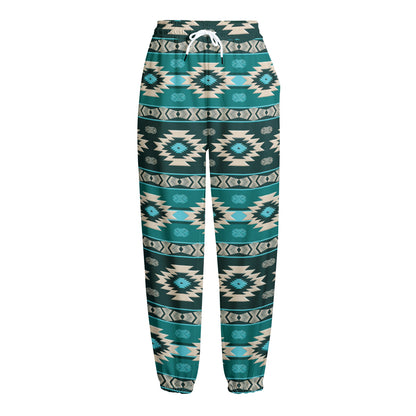 Teal Southwestern Navajo Pattern Print Fleece Lined Knit Pants