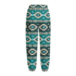 Teal Southwestern Navajo Pattern Print Fleece Lined Knit Pants