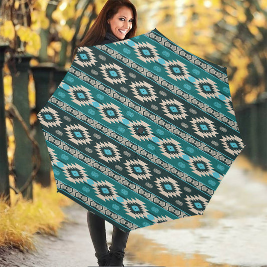 Teal Southwestern Navajo Pattern Print Foldable Umbrella