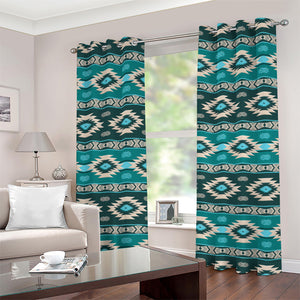 Teal Southwestern Navajo Pattern Print Grommet Curtains