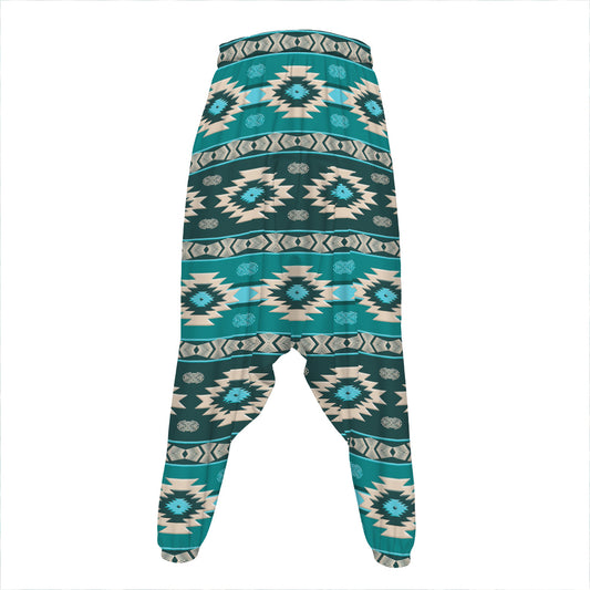 Teal Southwestern Navajo Pattern Print Hammer Pants