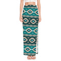 Teal Southwestern Navajo Pattern Print High Slit Maxi Skirt