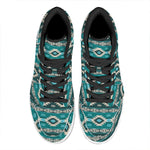 Teal Southwestern Navajo Pattern Print High Top Leather Sneakers