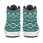 Teal Southwestern Navajo Pattern Print High Top Leather Sneakers