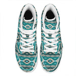 Teal Southwestern Navajo Pattern Print High Top Leather Sneakers