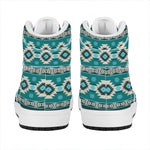 Teal Southwestern Navajo Pattern Print High Top Leather Sneakers