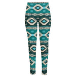 Teal Southwestern Navajo Pattern Print High-Waisted Pocket Leggings