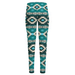 Teal Southwestern Navajo Pattern Print High-Waisted Pocket Leggings