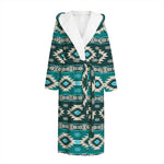 Teal Southwestern Navajo Pattern Print Hooded Bathrobe