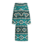 Teal Southwestern Navajo Pattern Print Hooded Bathrobe