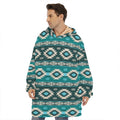 Teal Southwestern Navajo Pattern Print Hoodie Blanket