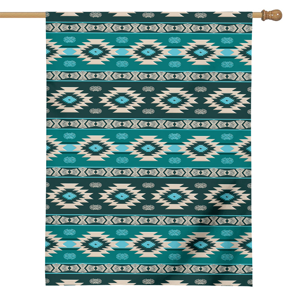 Teal Southwestern Navajo Pattern Print House Flag