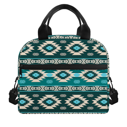 Teal Southwestern Navajo Pattern Print Insulated Lunch Bag