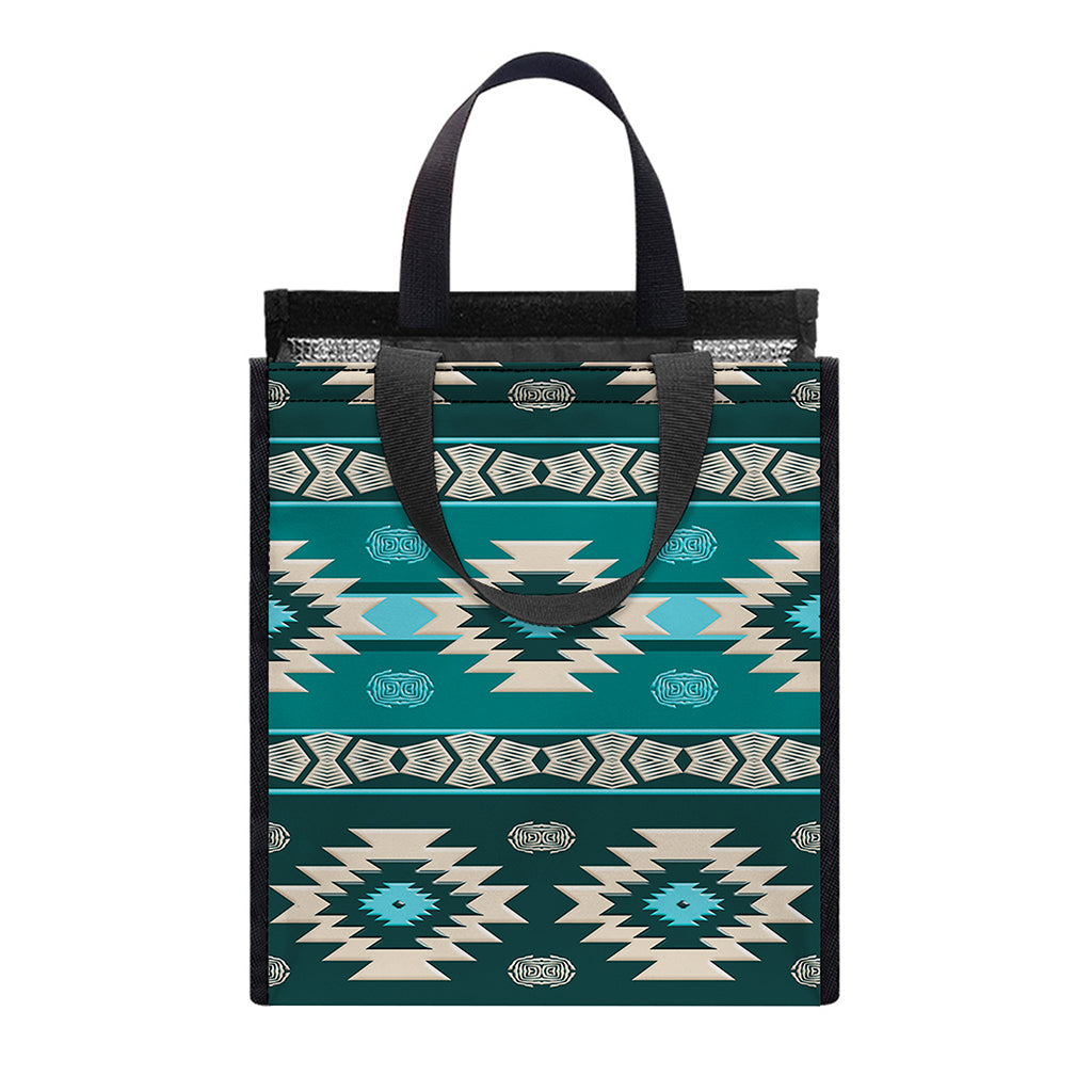 Teal Southwestern Navajo Pattern Print Insulated Lunch Tote