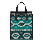 Teal Southwestern Navajo Pattern Print Insulated Lunch Tote