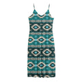Teal Southwestern Navajo Pattern Print Jersey Midi Cami Dress