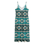 Teal Southwestern Navajo Pattern Print Jersey Midi Cami Dress