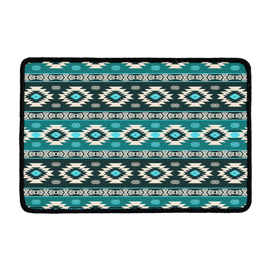 Teal Southwestern Navajo Pattern Print Kitchen Mat