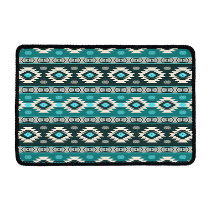 Teal Southwestern Navajo Pattern Print Kitchen Mat