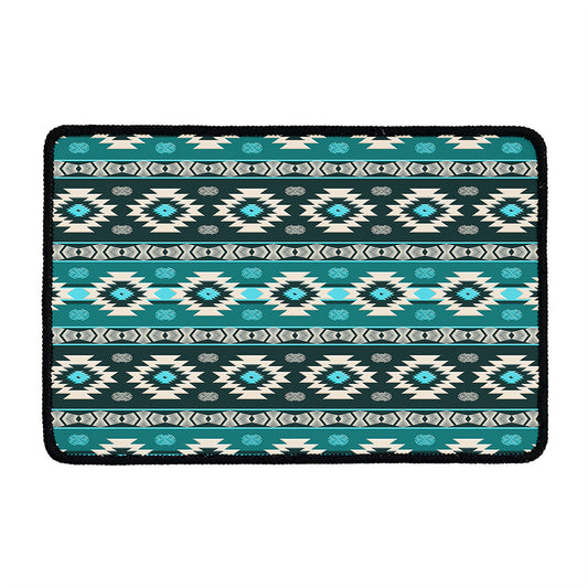 Teal Southwestern Navajo Pattern Print Kitchen Mat