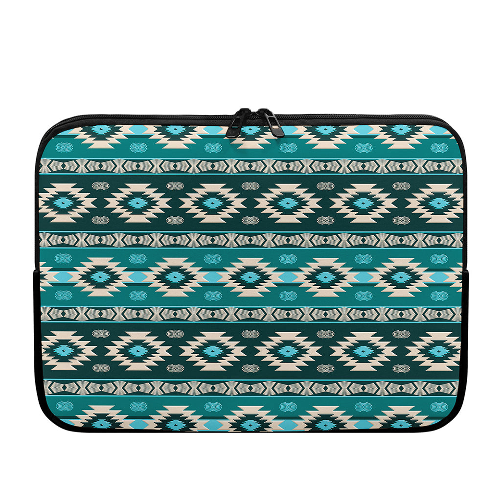 Teal Southwestern Navajo Pattern Print Laptop Sleeve