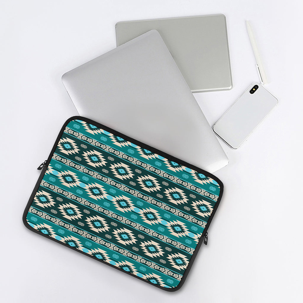 Teal Southwestern Navajo Pattern Print Laptop Sleeve