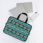Teal Southwestern Navajo Pattern Print Laptop Sleeve With Handle