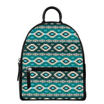 Teal Southwestern Navajo Pattern Print Leather Backpack
