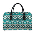 Teal Southwestern Navajo Pattern Print Leather Duffel Bag