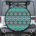 Teal Southwestern Navajo Pattern Print Leather Spare Tire Cover