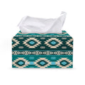 Teal Southwestern Navajo Pattern Print Leather Tissue Box Cover