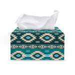 Teal Southwestern Navajo Pattern Print Leather Tissue Box Cover