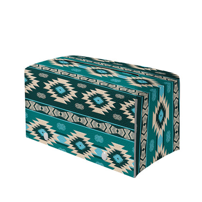 Teal Southwestern Navajo Pattern Print Leather Tissue Box Cover