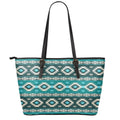 Teal Southwestern Navajo Pattern Print Leather Tote Bag With Zipper