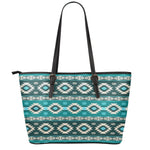 Teal Southwestern Navajo Pattern Print Leather Tote Bag