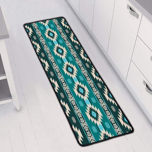 Teal Southwestern Navajo Pattern Print Long Kitchen Mat