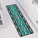 Teal Southwestern Navajo Pattern Print Long Kitchen Mat
